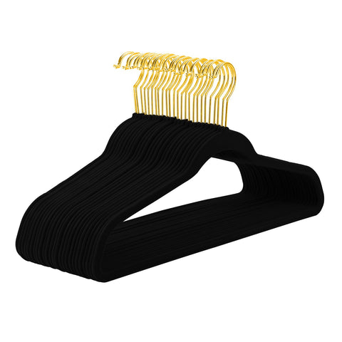 MIZGI Black Velvet Hangers 60-pack pack shot for space-saving organization