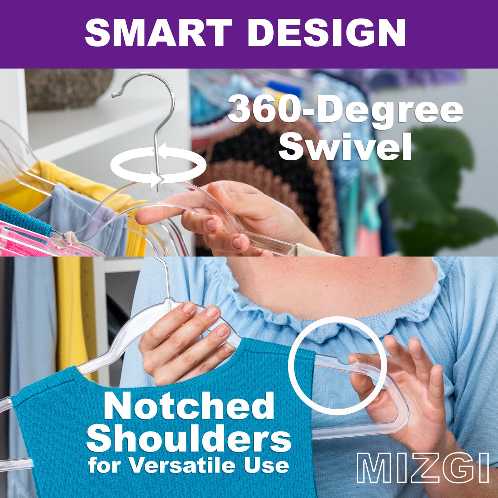 MIZGI dorm-ready hangers organize small spaces with non-slip notches.