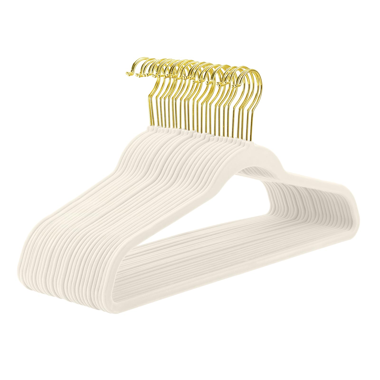 MIZGI Ivory Velvet Hangers 60-pack for organized closet and non-slip storage