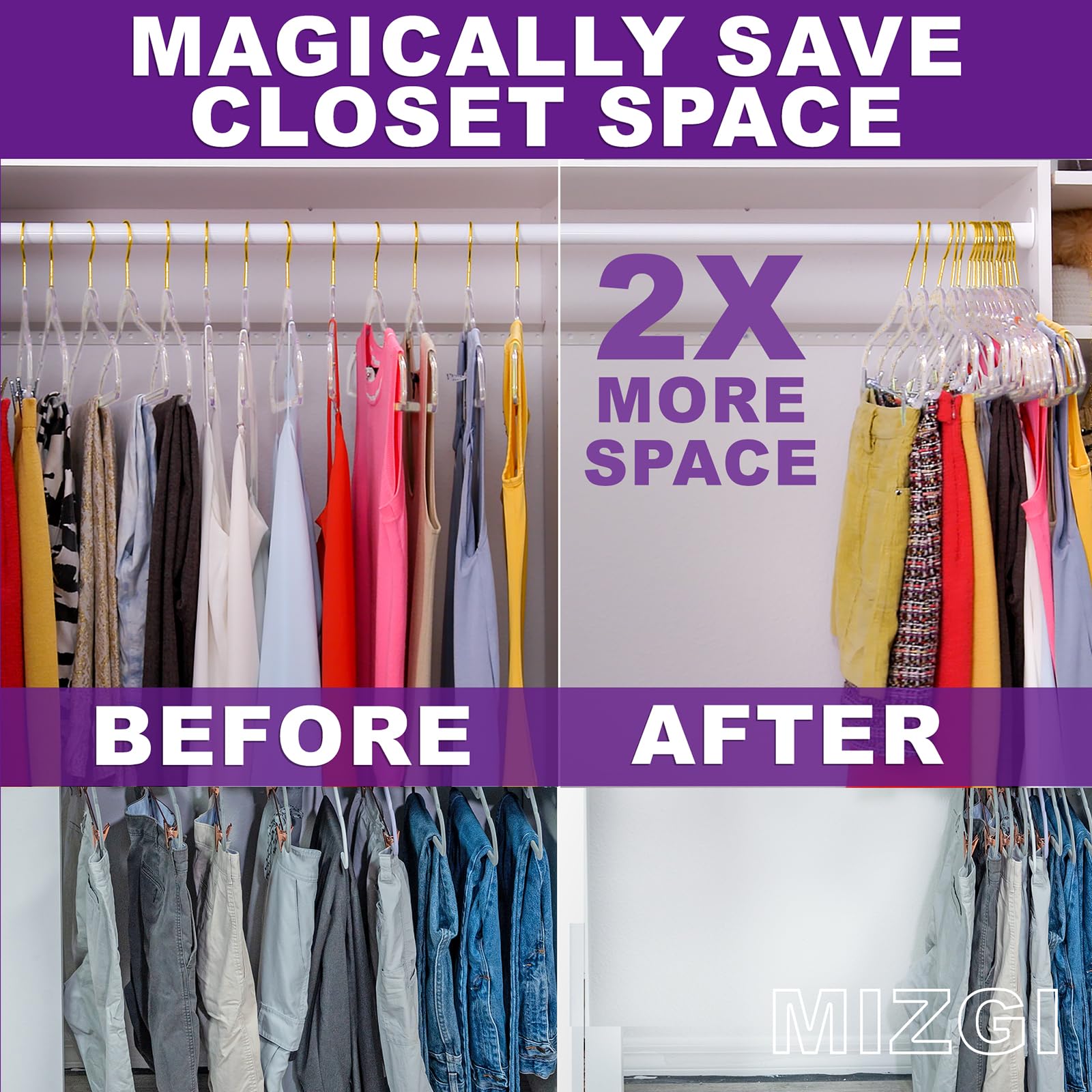 MIZGI gift-pack clear glitter hangers add a luxe touch to any wardrobe