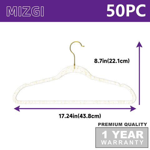 MIZGI slim crystal plastic hangers maximize closet space without bulk