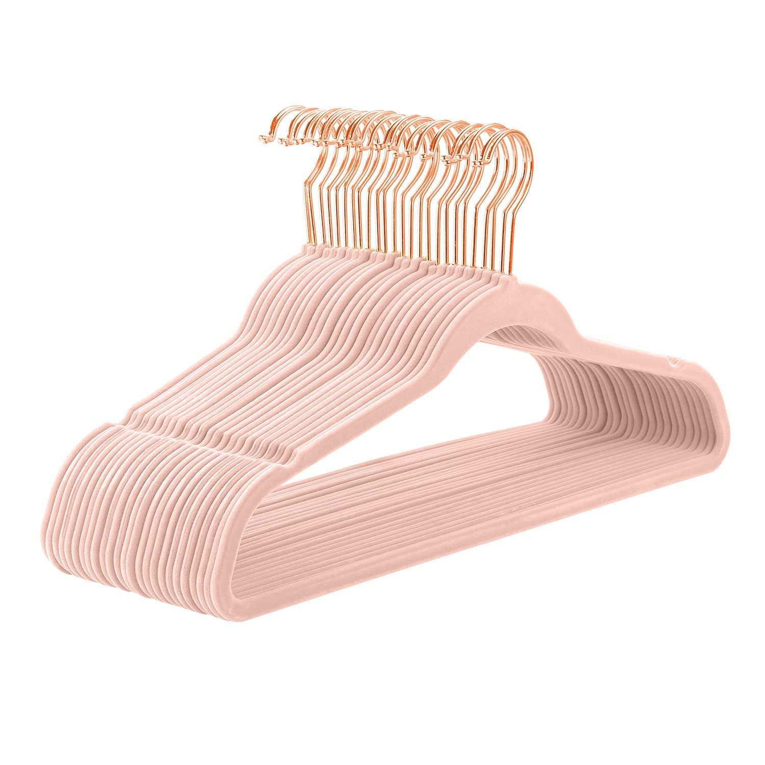 MIZGI premium velvet hangers with rose gold hooks for tidy closets