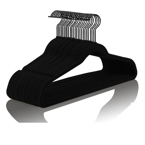 MIZGI premium velvet hangers, all-black flocked finish, 50-pack for organized wardrobes