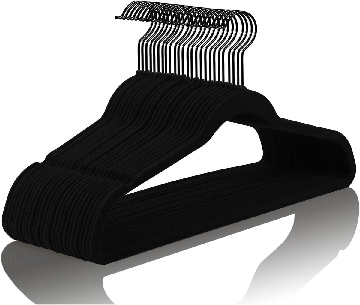 MIZGI Premium Velvet Hangers 60-pack displayed in a dorm closet for space-saving organization.
