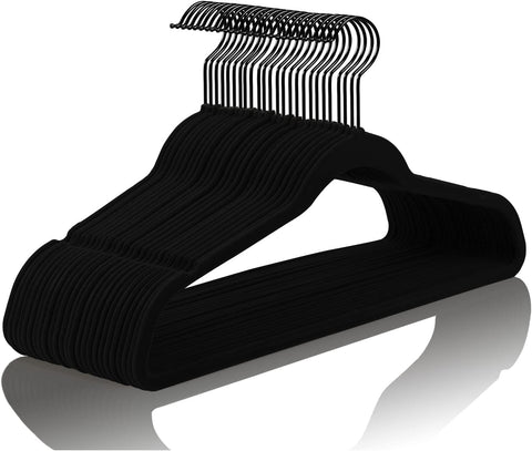 MIZGI Premium Velvet Hangers 60-pack displayed in a dorm closet for space-saving organization.