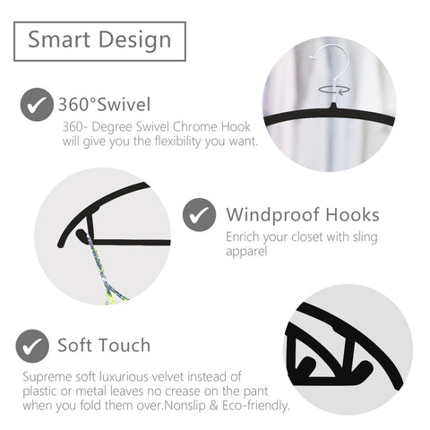 MIZGI velvet hanger with chrome hooks provides strong support for heavy garments.