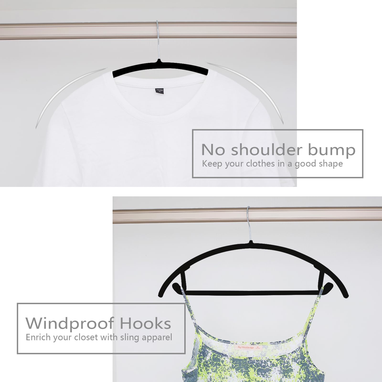 MIZGI velvet hanger with space-saving design maximizes closet capacity.