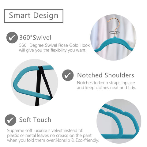 MIZGI teal hangers with rose gold hooks for stylish organization