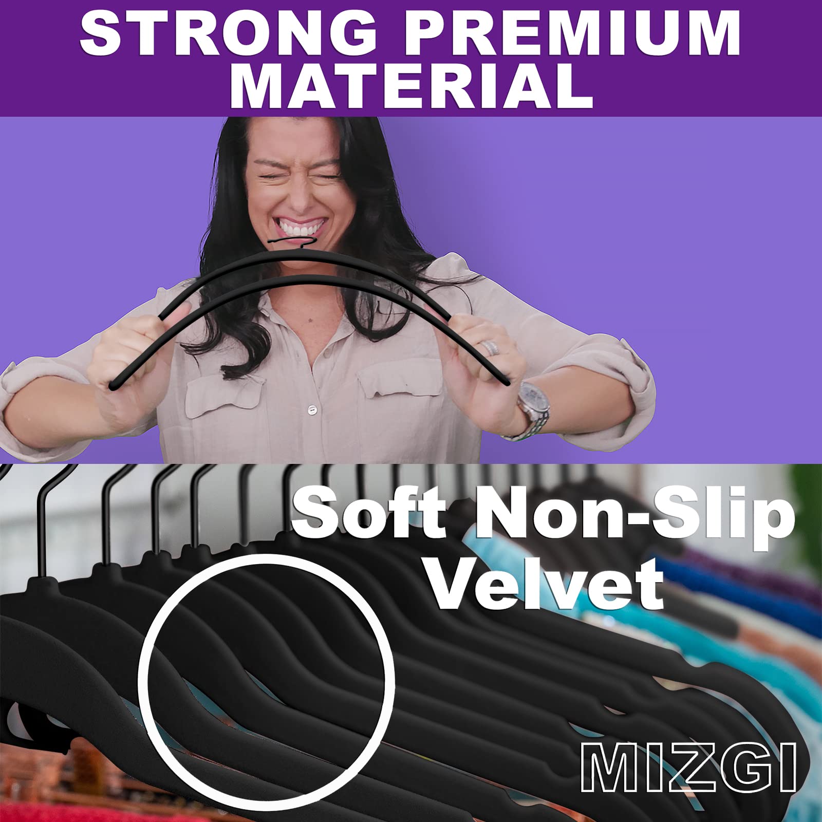 Close-up of soft velvet texture showing non-slip surface for wrinkle-free shirts.