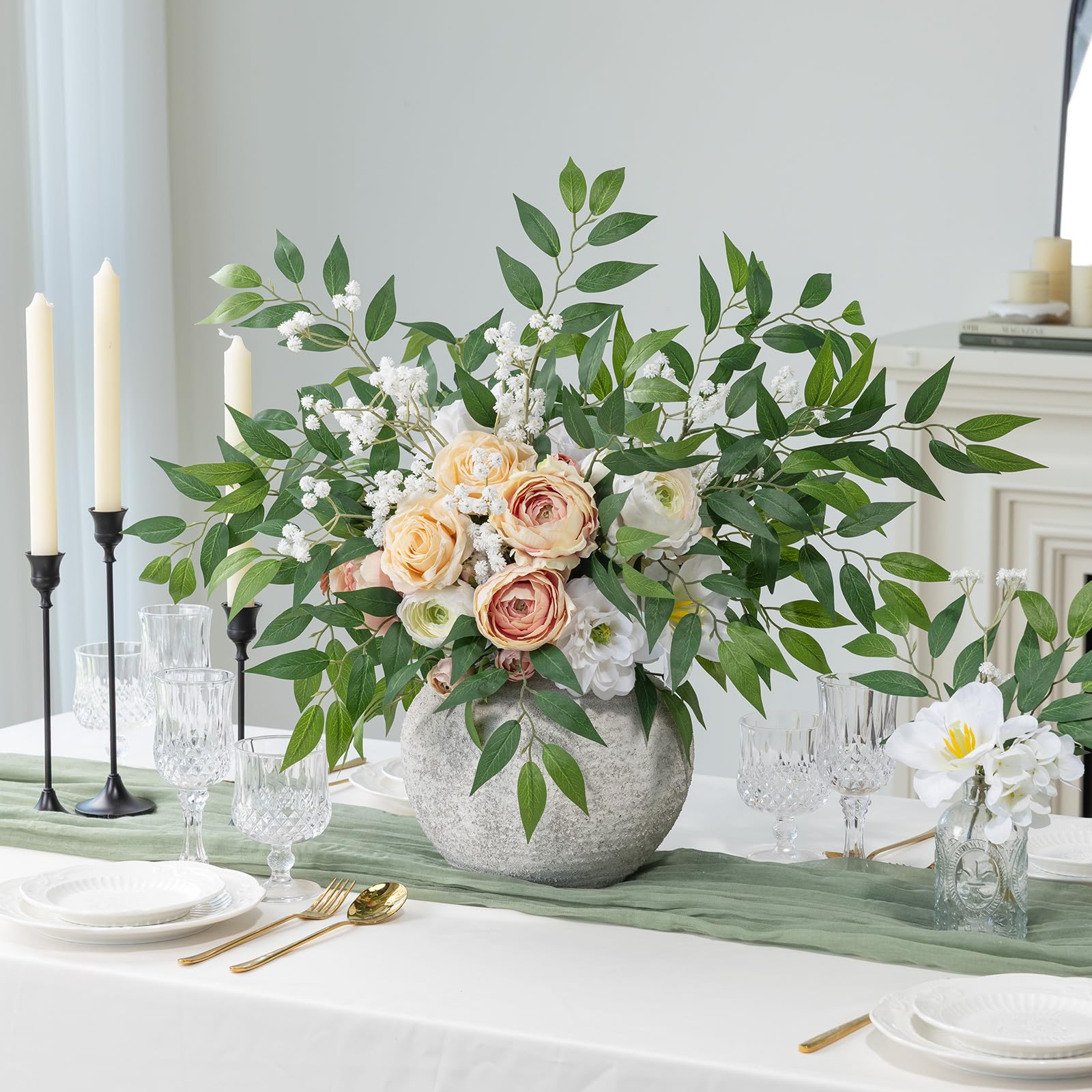 MIZII Italian Ruscus artificial stem boosts table centerpiece with silk foliage