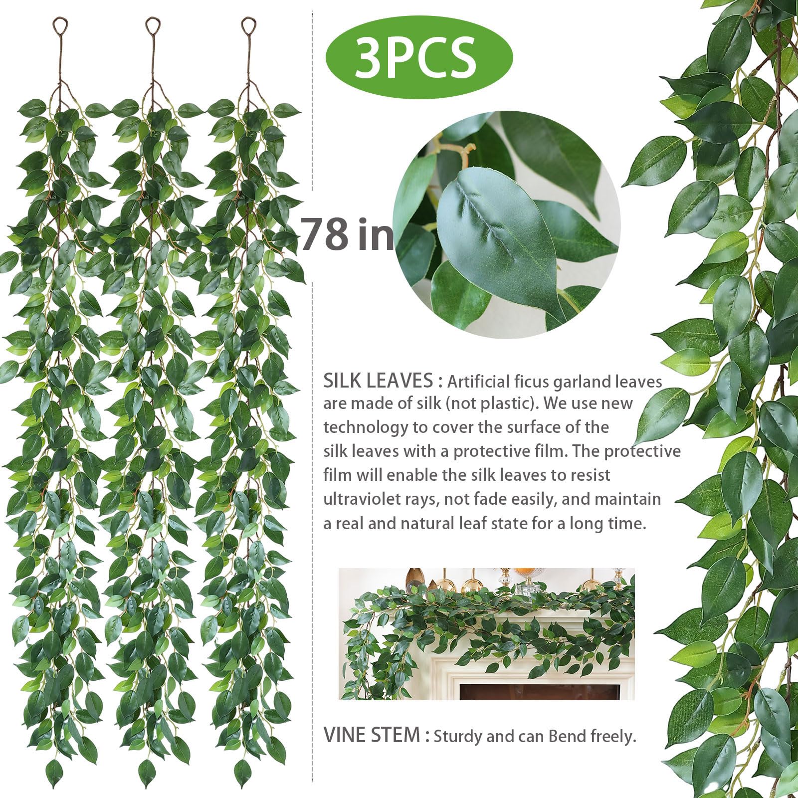 MIZII silk leaves garland with UV protection preserves color