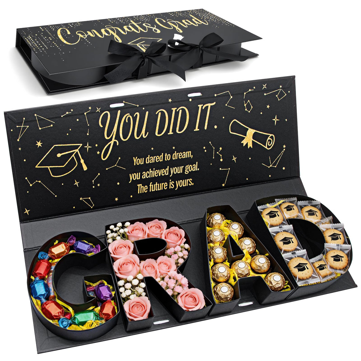 MJuAn Graduation Gift Box 2026 open lid for elegant presentation