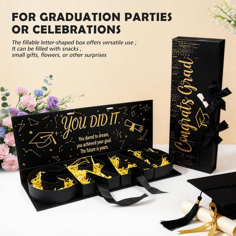 MJuAn ribbon and raffia decor enhances graduation gift packaging
