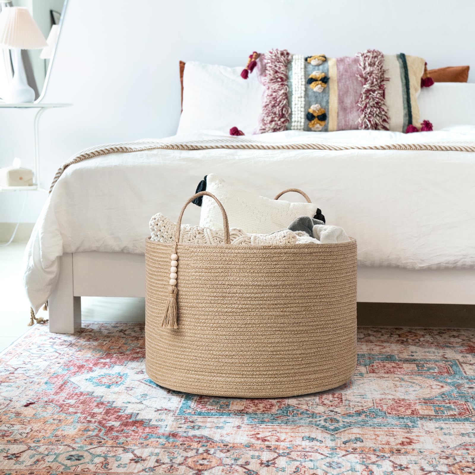 Mkono basket with wood bead handles for easy transport