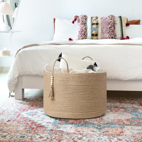 Mkono basket with wood bead handles for easy transport