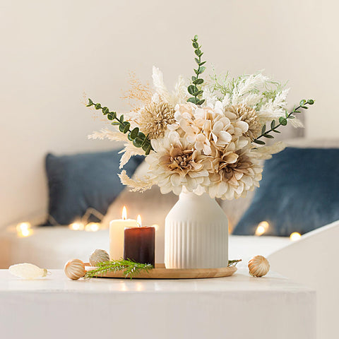 Mkono dahlia dandelion eucalyptus bouquet adds natural charm to rooms