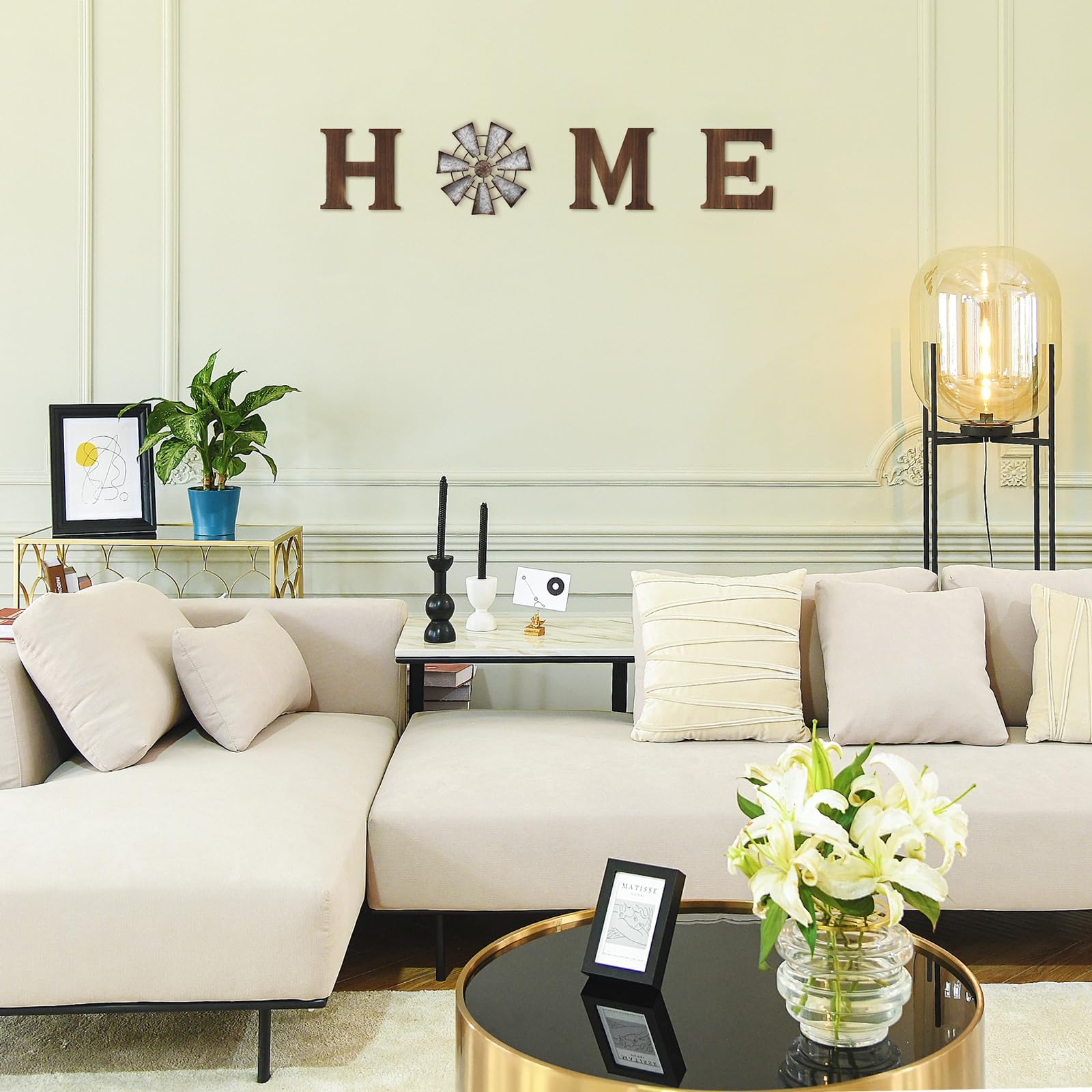 Mkono farmhouse wall decor letter E completes the sign with cohesive styling.