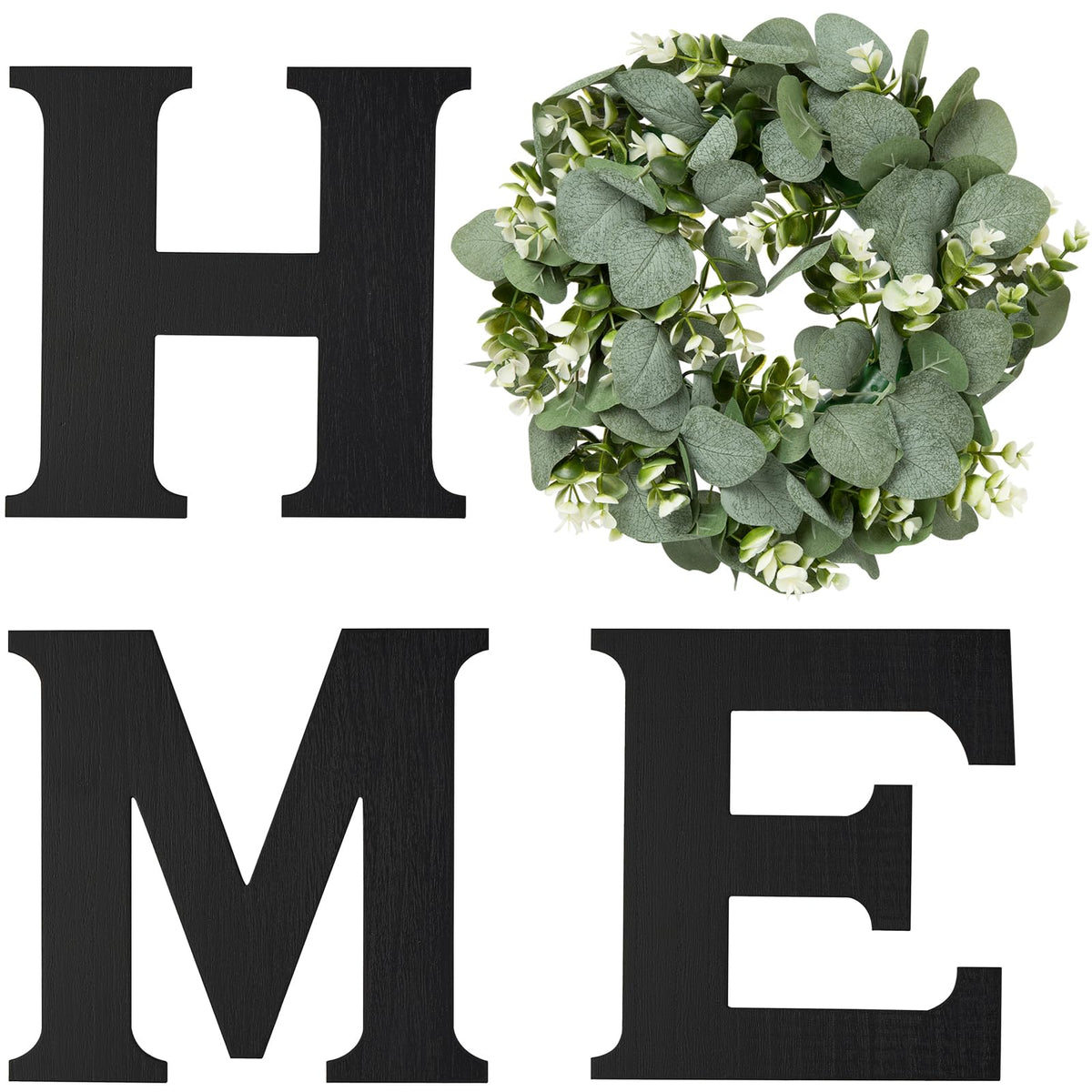 Mkono farmhouse wall sign H letter close-up, adds rustic warmth to living room.