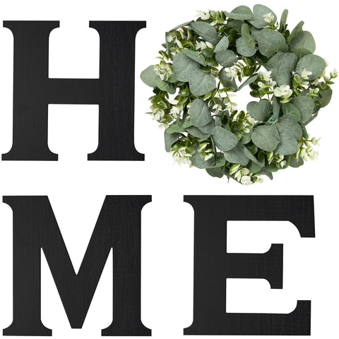 Mkono farmhouse wall sign H letter close-up, adds rustic warmth to living room.