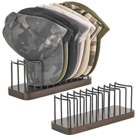 Mkono hat organizer two-pack on desktop displaying up to 20 caps for tidy storage