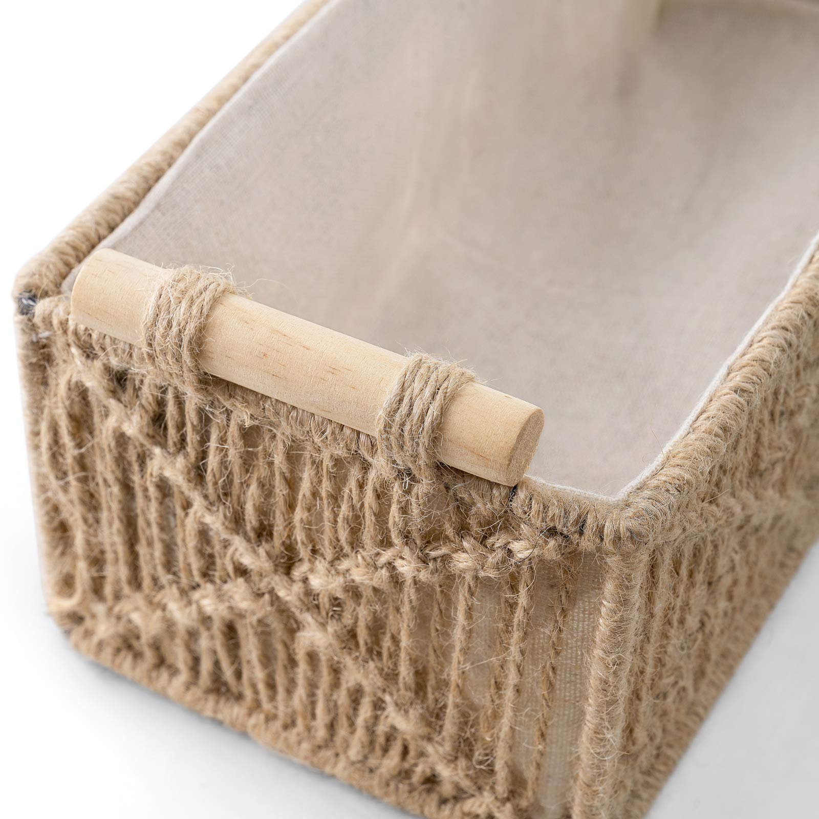 Mkono macrame storage baskets brown showing two different sizes for flexible organization.