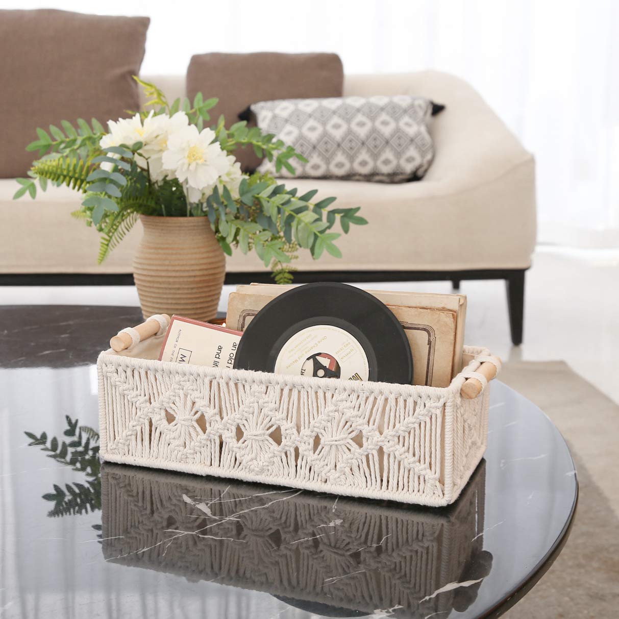 Mkono ivory macrame baskets as decorative bathroom decor