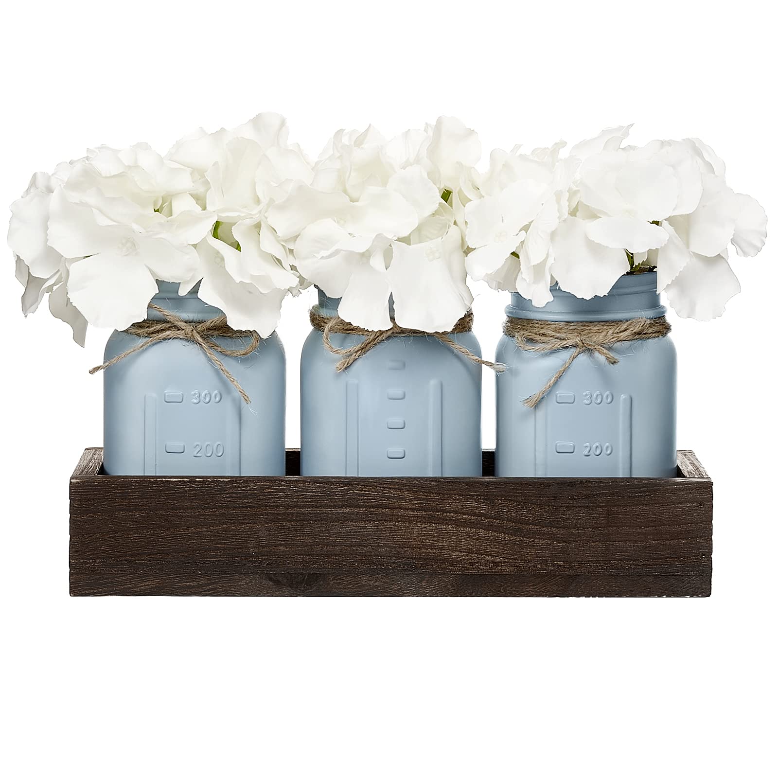 Mkono mason jar centerpiece with wood tray for rustic dining room decor