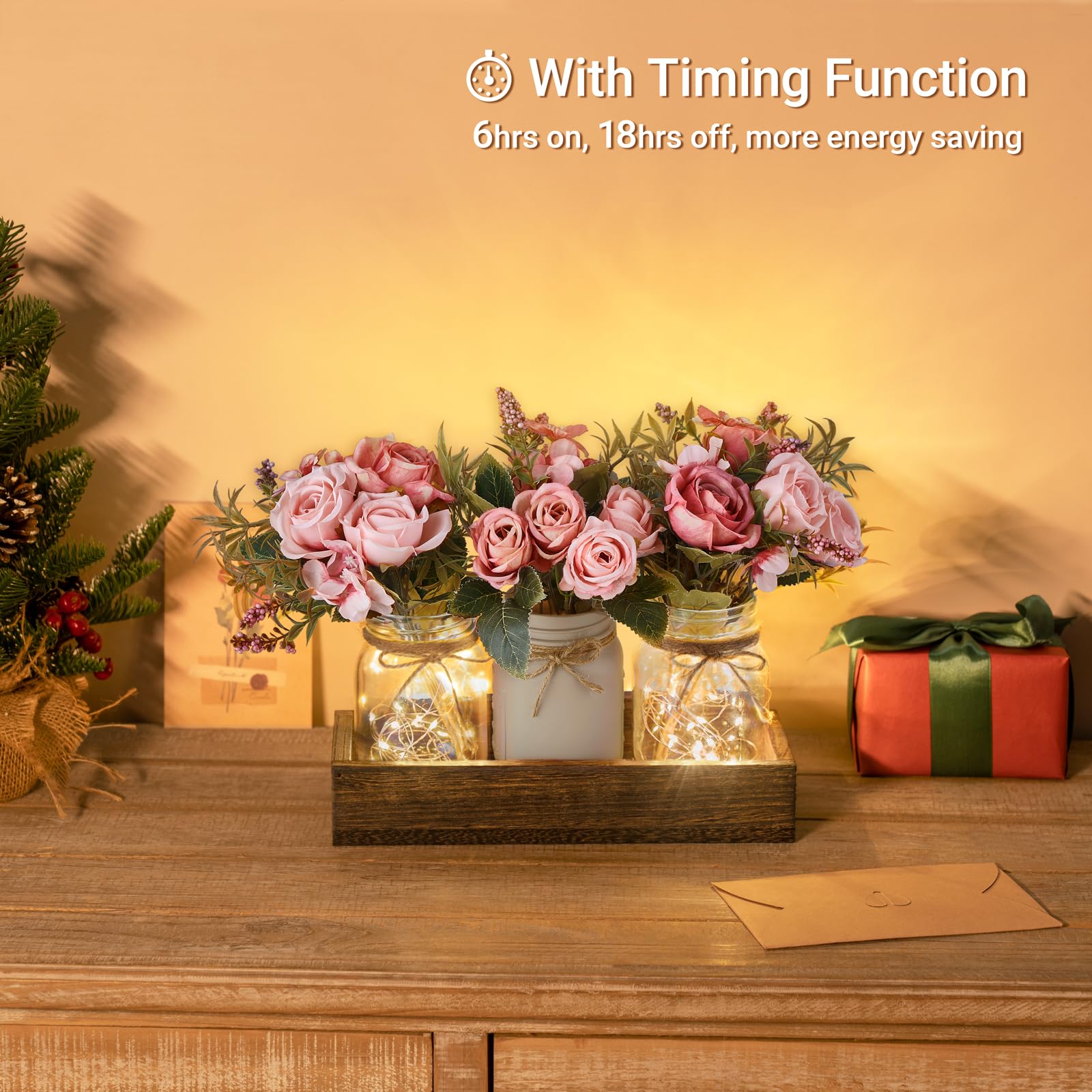 Mkono three jars with soft flowers enhance living room decor