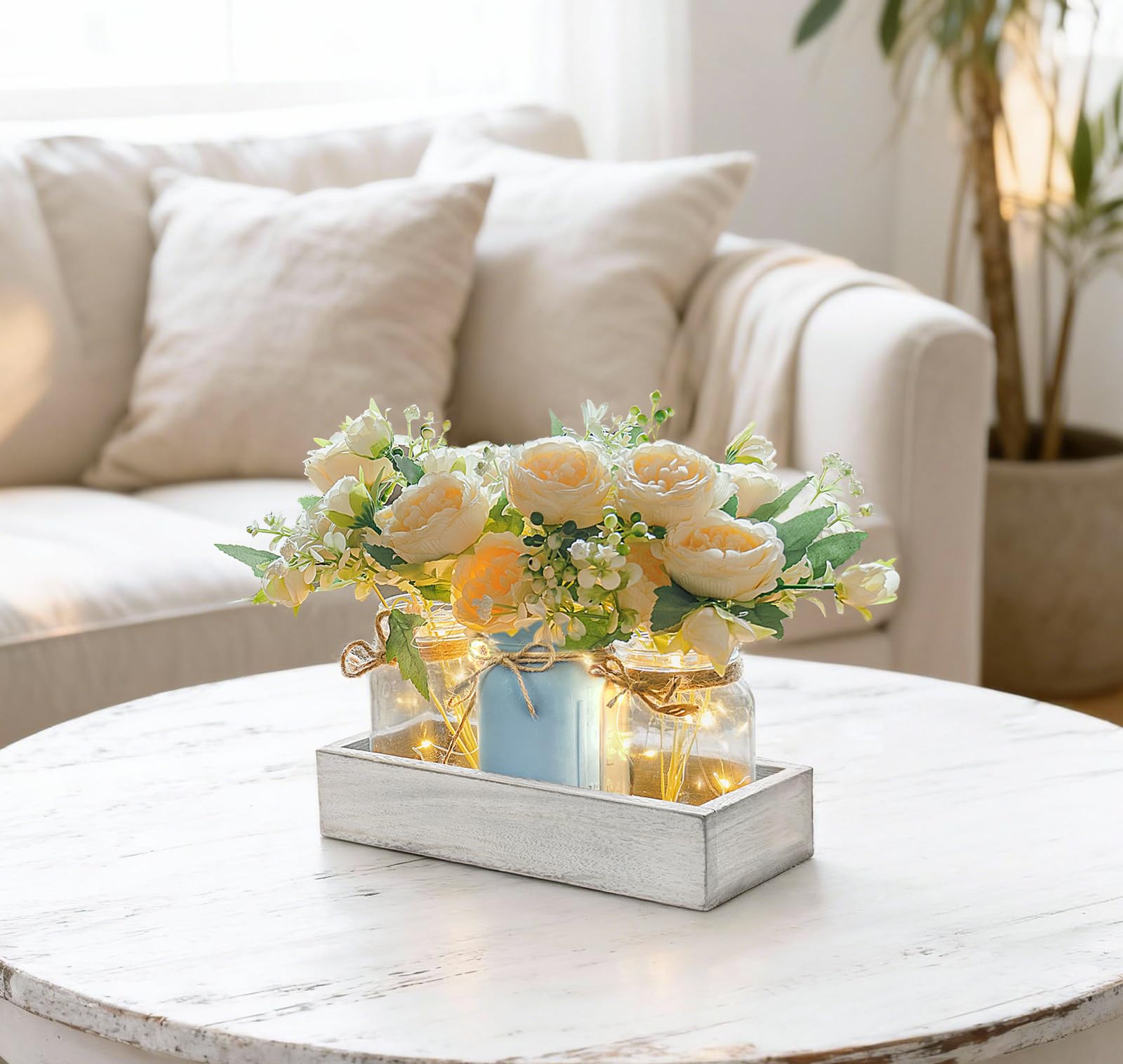 Mkono artificial flowers in mason jars as spring centerpiece