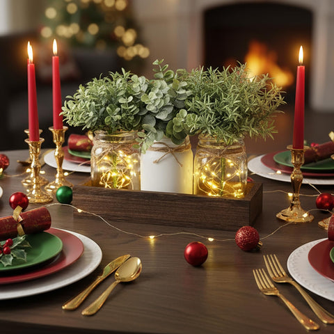 Mkono Mason Jar Lights artificial flowers add seasonal beauty to any room