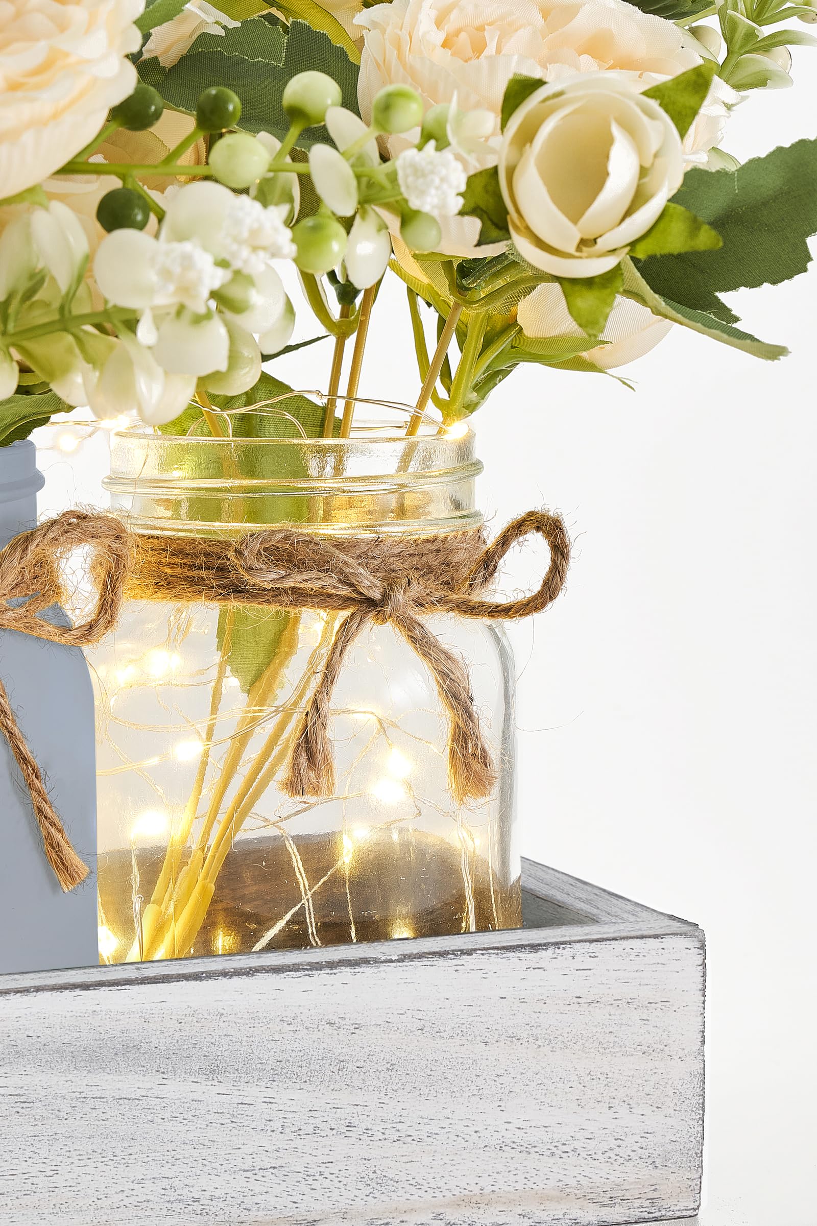 Mkono mason jar centerpiece styled on dining table for living spaces