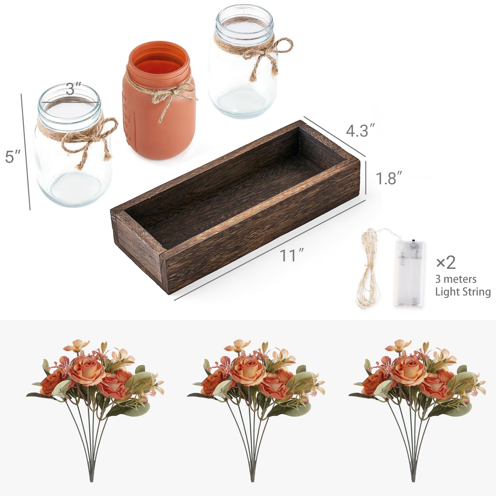 Mkono rustic farmhouse decor featuring illuminated mason jars