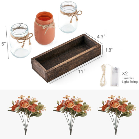 Mkono rustic farmhouse decor featuring illuminated mason jars