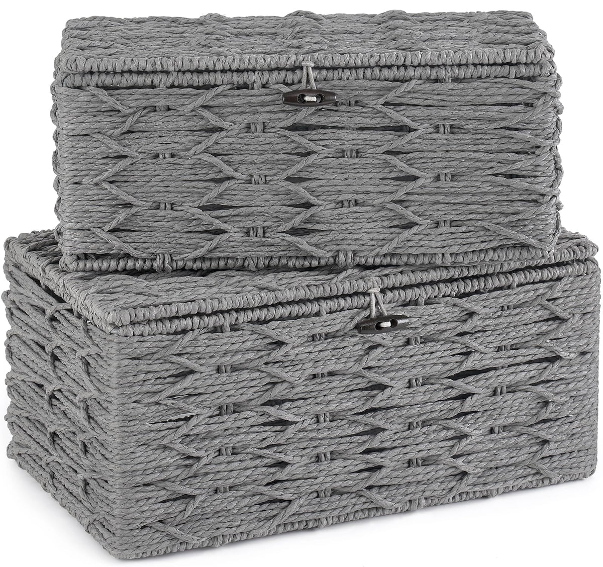 Mkono storage baskets with lid in rectangular grey wicker keep items organized and dust-free