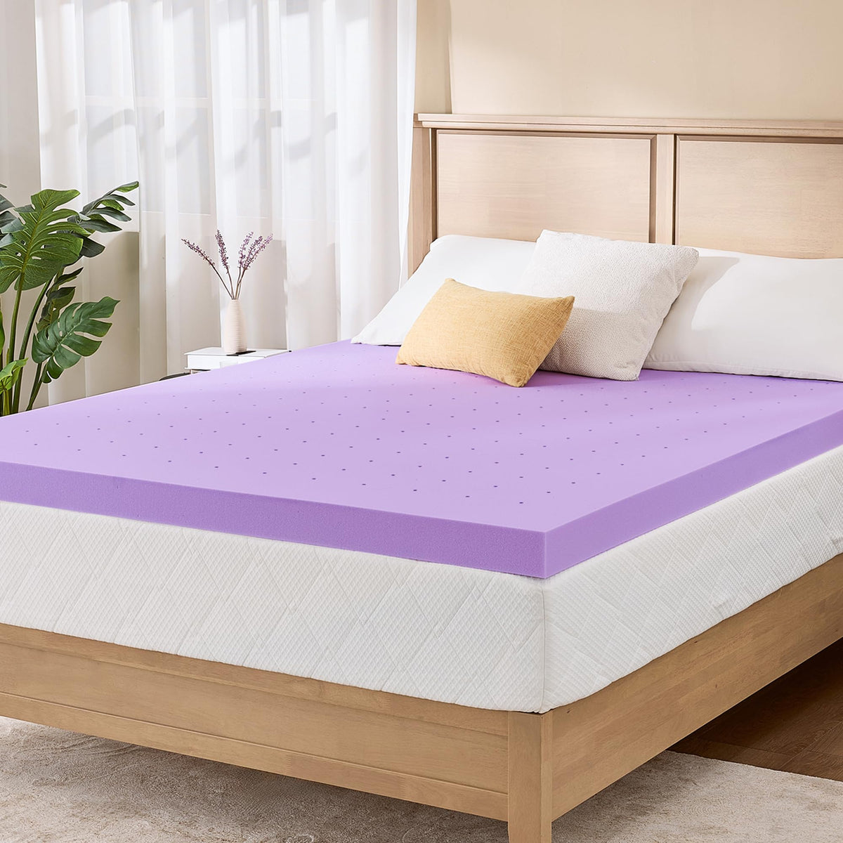 MLILY lavender-infused memory foam topper contours to the twin bed for pressure relief