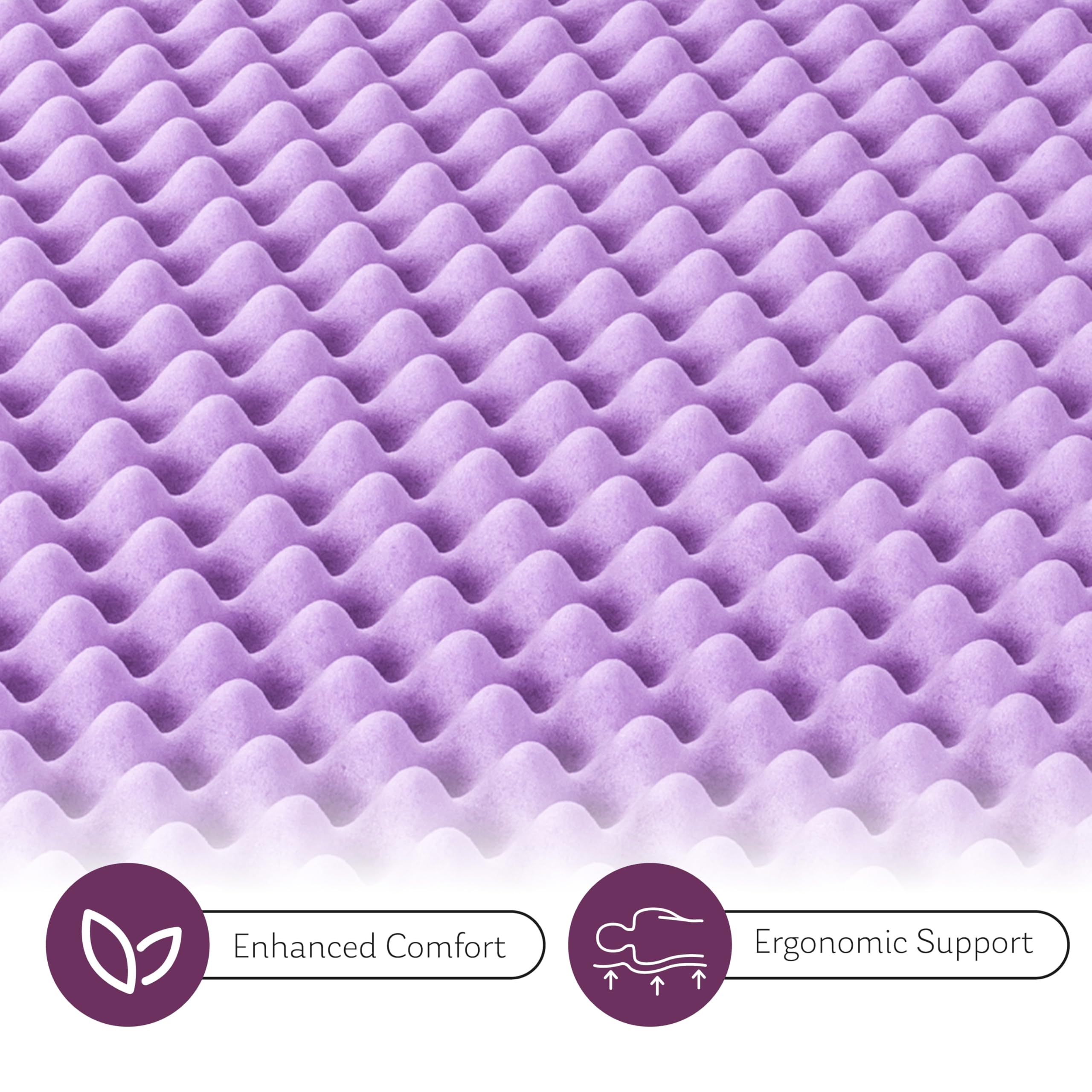 MLILY lavender-scented topper with open channels demonstrating air flow and calm sleep.