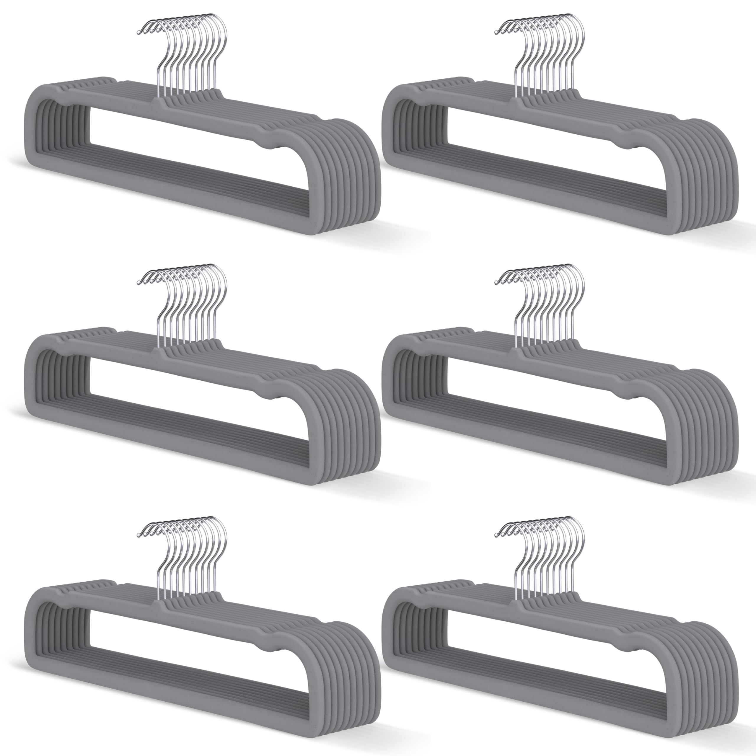 MLKJHHI gray velvet hanger with swivel hook for space-saving closet organization.