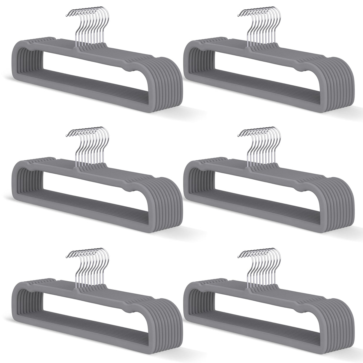 MLKJHHI gray velvet hanger with swivel hook for space-saving closet organization.