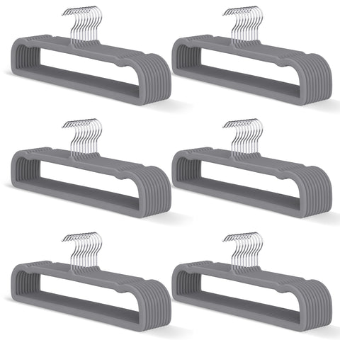 MLKJHHI gray velvet hanger with swivel hook for space-saving closet organization.