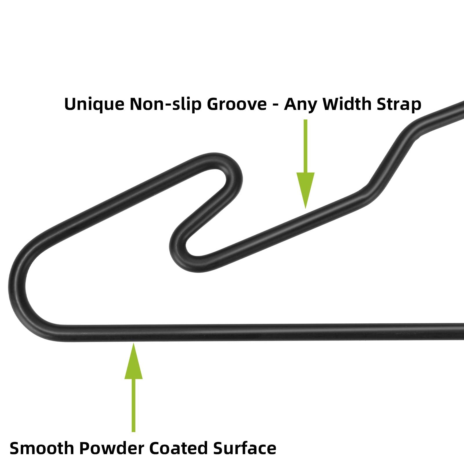 Rust- and dust-resistant MLMD Lux hangers protect clothing.