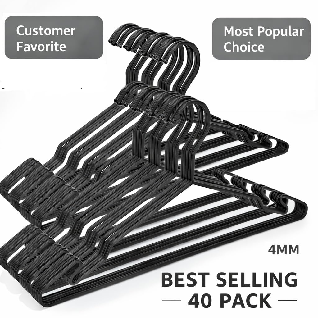 MLMD Lux heavy-duty hangers with a unique hook design prevent garment slippage.