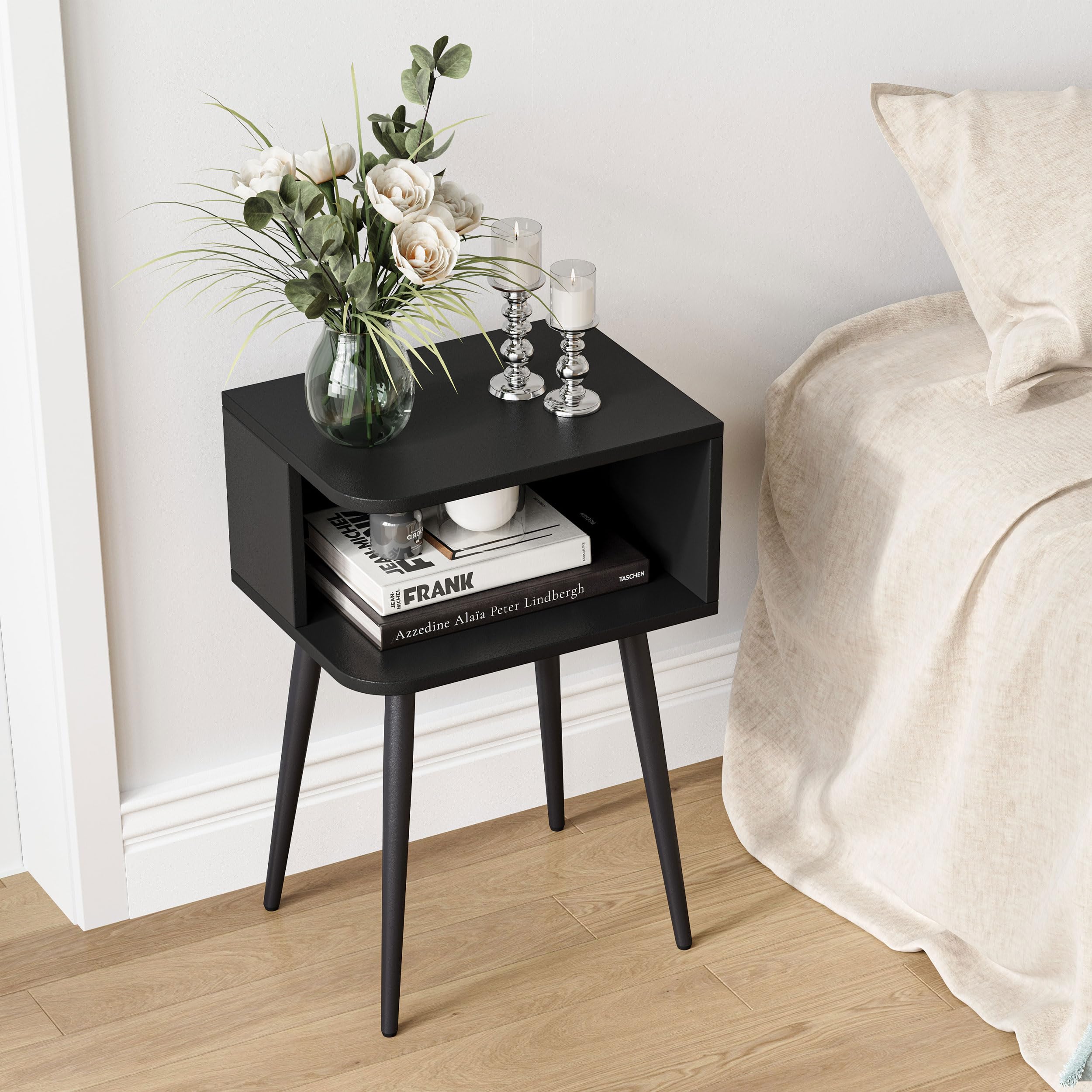 MMEOLUOOK black nightstand 2-pack assembly-friendly with numbered parts