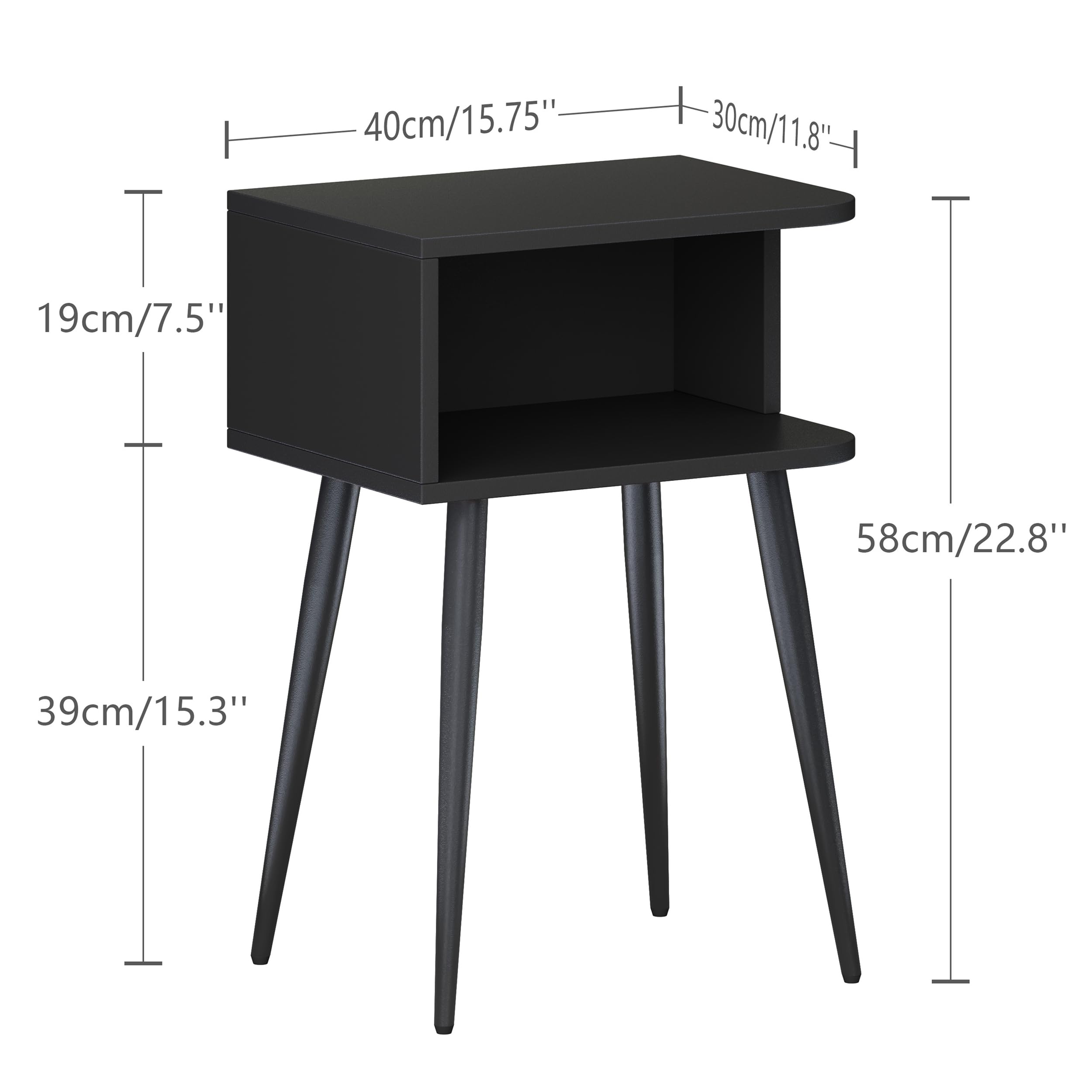 MMEOLUOOK black nightstand 2-pack open storage for remotes, lamps, and books