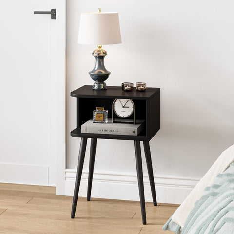MMEOLUOOK black nightstand 2-pack side view demonstrates a sturdy compact bedside solution