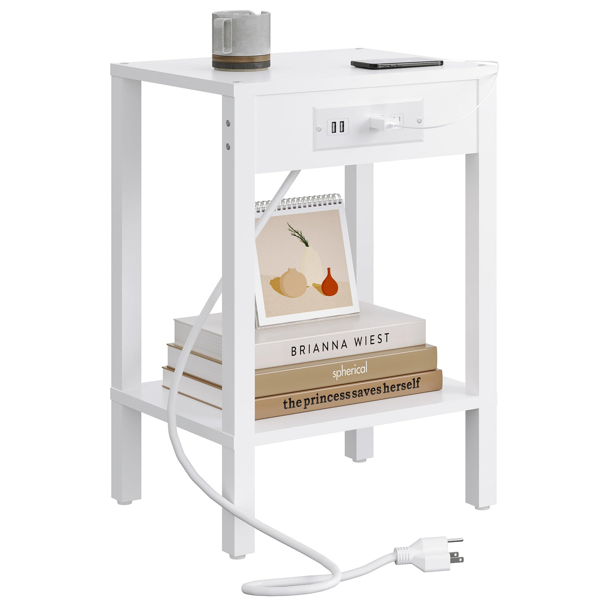 MMEOLUOOK end table with charging station and outlets for easy device charging.