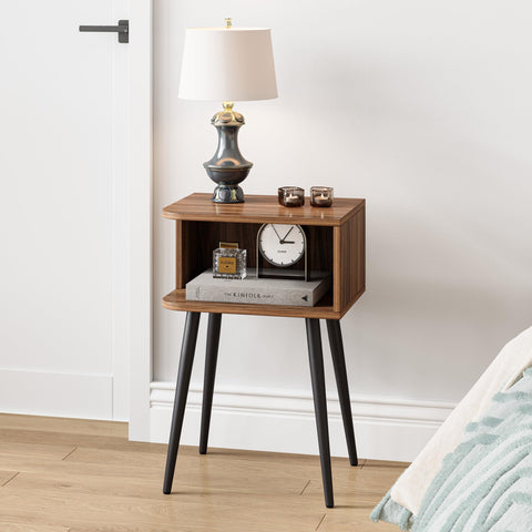 MMEOLUOOK mid-century nightstand in walnut brown enhances compact living rooms