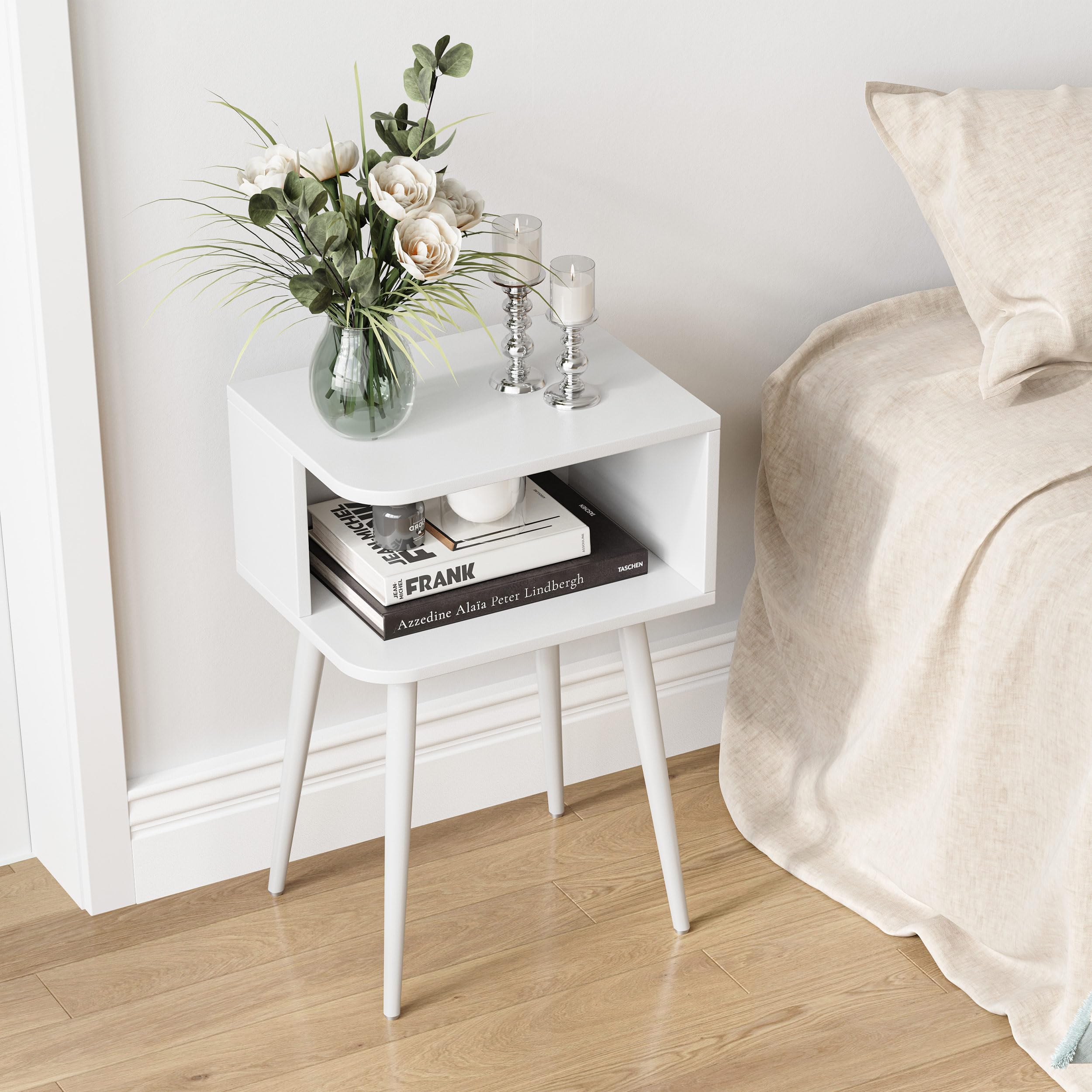 MMEOLUOOK White Nightstand dimensions, 23.2-inch tall, space-saving end table.
