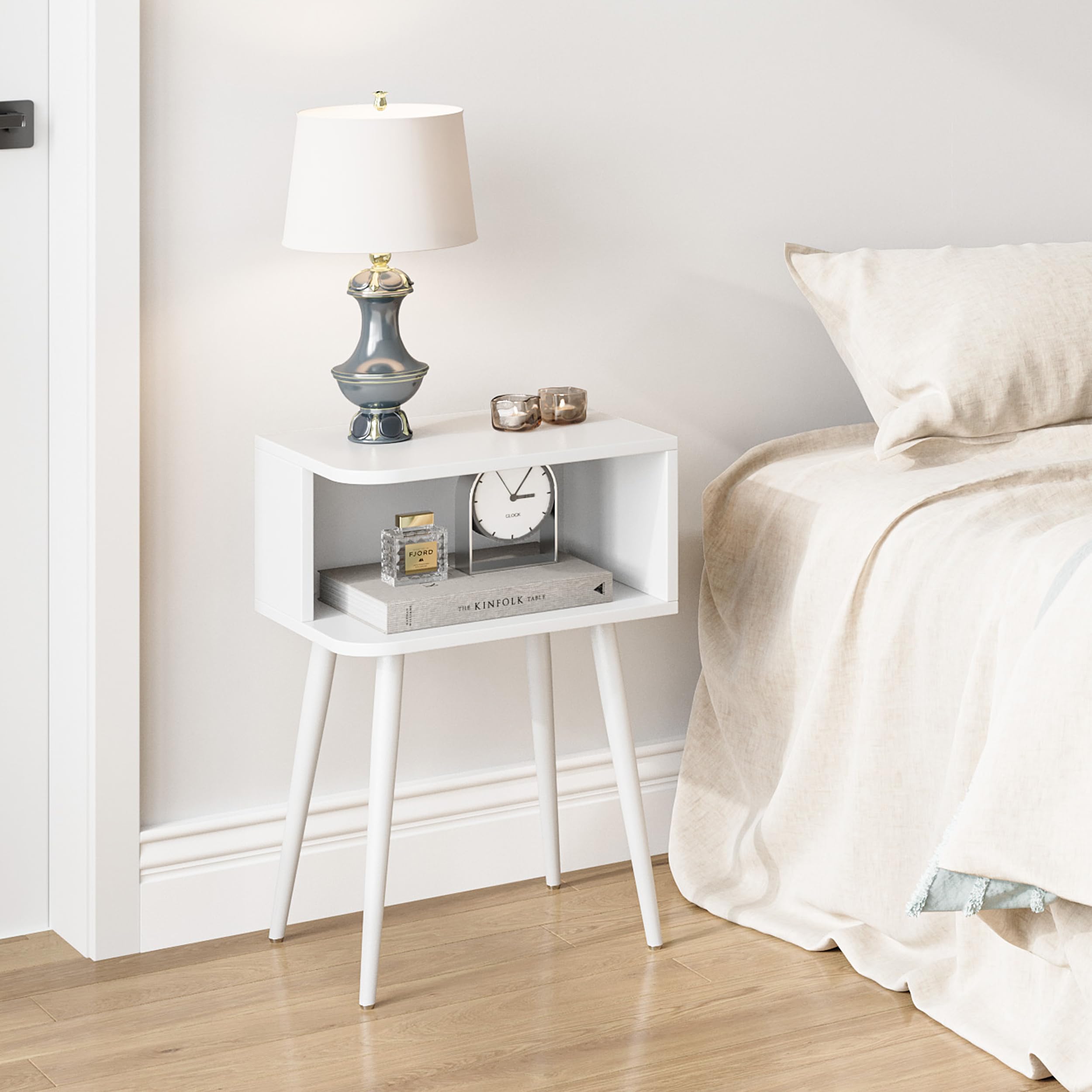 MMEOLUOOK White Nightstand durable MDF construction, long-lasting stability.