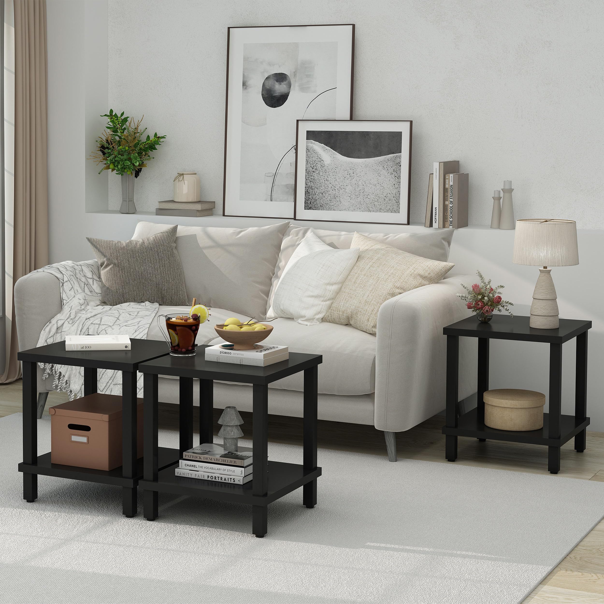 MMEOLUOOK compact end table with a sleek black finish.
