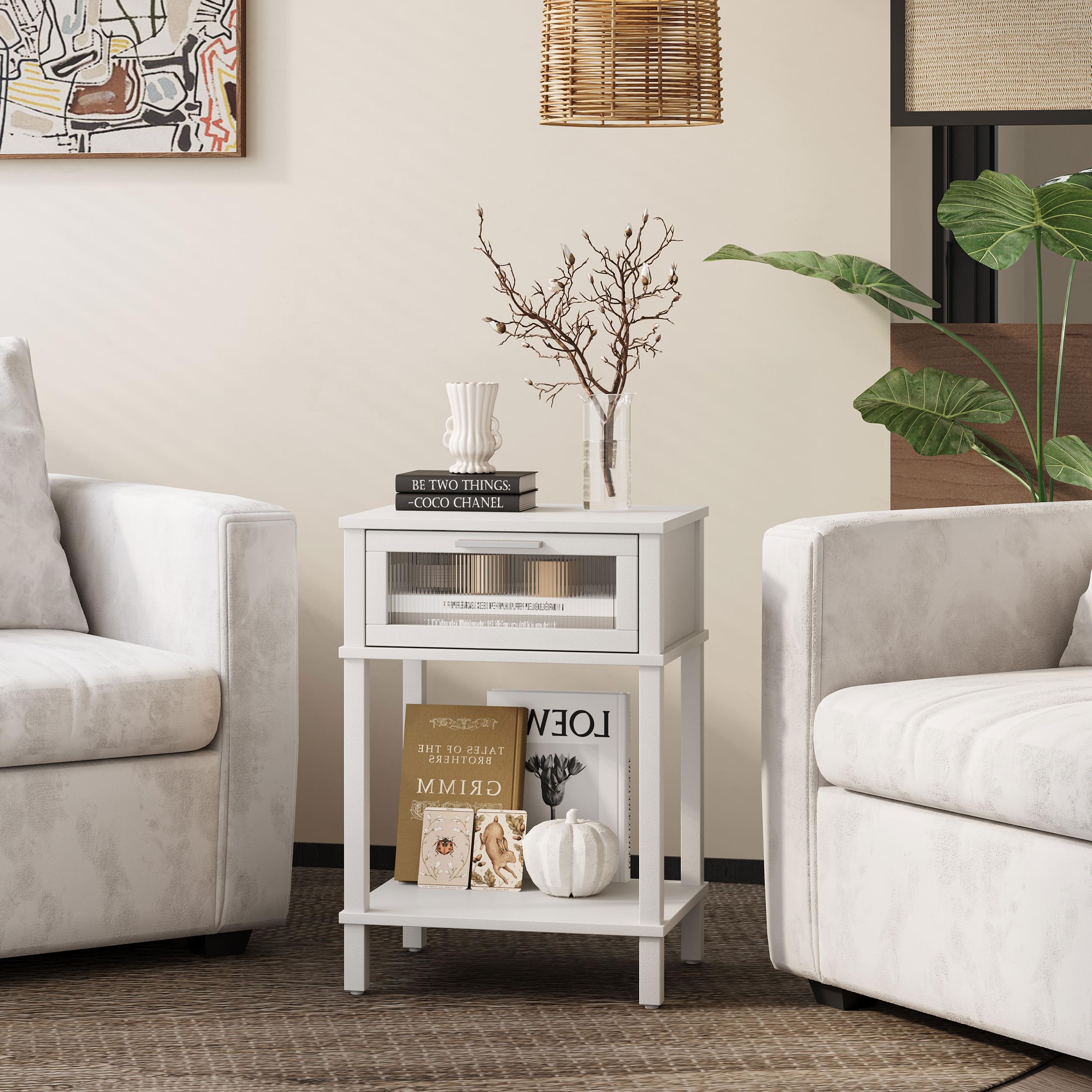 MMEOLUOOK modern mid-century design nightstand in white